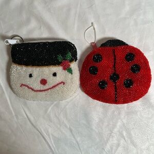 Snowman and ladybug sequin change purse NEW